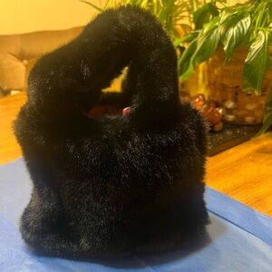 Chic Black Faux Fur Handbag New Without Tags